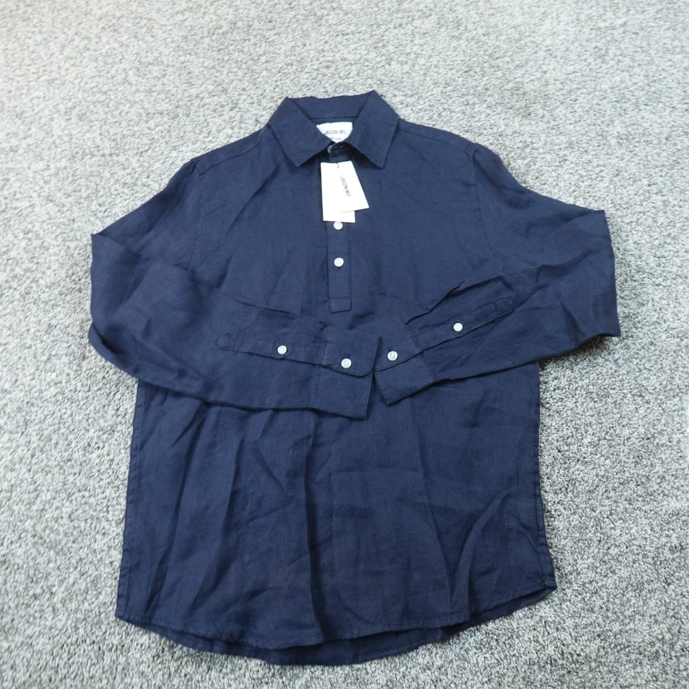 NEW Jason Wu Shirt Mens S Blue 100% Linen Chambray Popover Button Up Long Sleeve